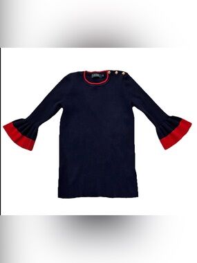 Lauren Ralph Lauren Navy / Red Trim Ruffle Sleeve Sweater Size SP